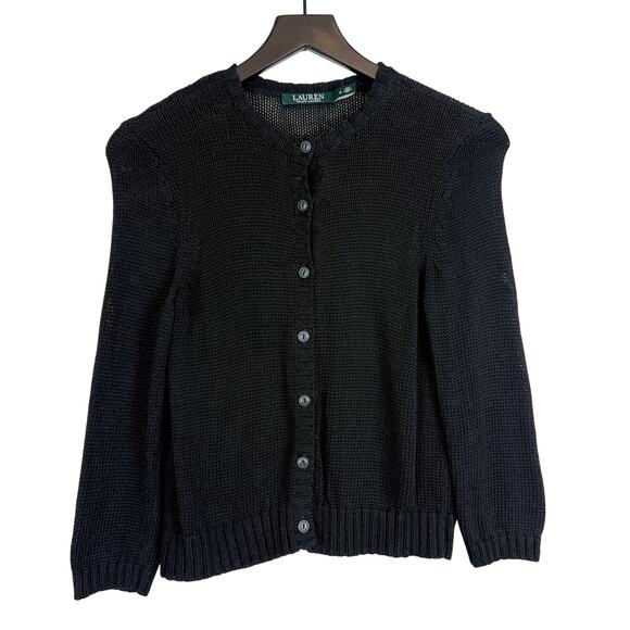 Lauren Ralph Lauren Cotton Knit Button Front Cardigan Sweater Black - S - Picture 1 of 7